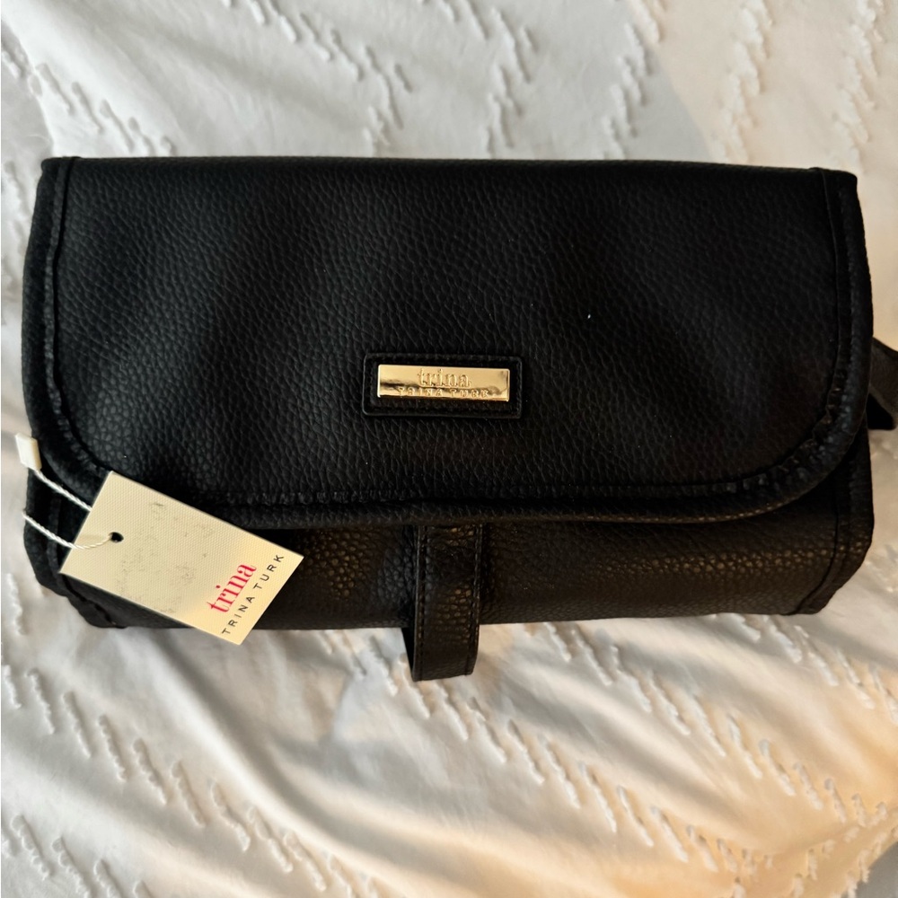 NWT Trina Turk Black Leather Travel Toiletries and Jewelry Organizer